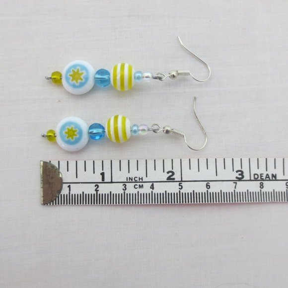 New Blue & Yellow Hand Crafted Dangle Earrings - Picture 4 of 6